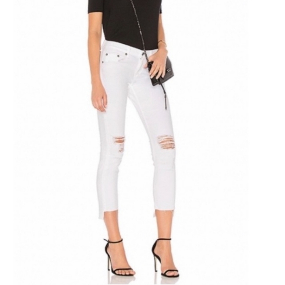 NWT rag & bone Dre Capri Distressed White Jeans Sz 27